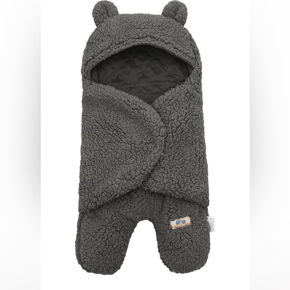 Blue Snail Grey Sherpa Wrap Swaddle Blanket Small for 0-3 months - Picture 7 of 14